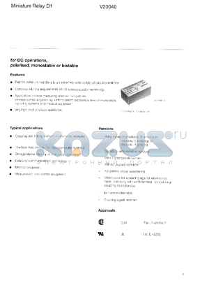 V23040 datasheet - For DC Operations, Polarised, Monostable or Bistable