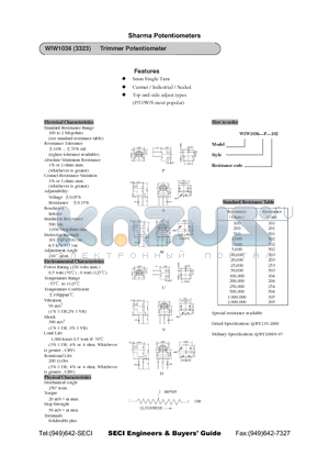WIW1036-U-205 datasheet - Trimmer Potentiometer
