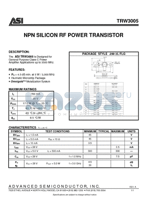 TRW3005 datasheet - NPN SILICON RF POWER TRANSISTOR