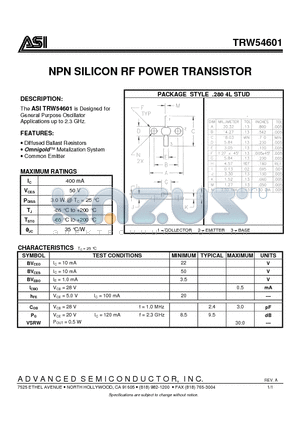 TRW54601 datasheet - NPN SILICON RF POWER TRANSISTOR
