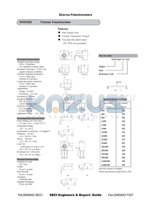 WIW3362-U-101 datasheet - Trimmer Potentiometer