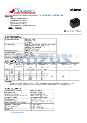 WJ0982AS12VDC.60 datasheet - CIT SWITCH