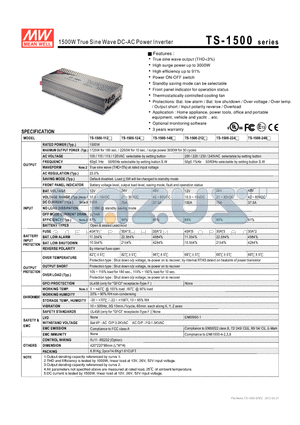 TS-1500-124 datasheet - 1500W True Sine Wave DC-AC Power Inverter