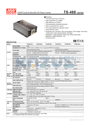 TS-400-112 datasheet - 400W True Sine Wave DC-AC Power Inverter