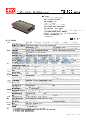 TS-700-124 datasheet - 700W True Sine Wave DC-AC Power Inverter