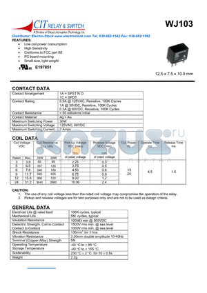 WJ1031A9DC.20S datasheet - CIT RELAY