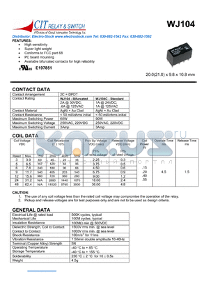 WJ1042C12VDC.15S datasheet - CIT SWITCH