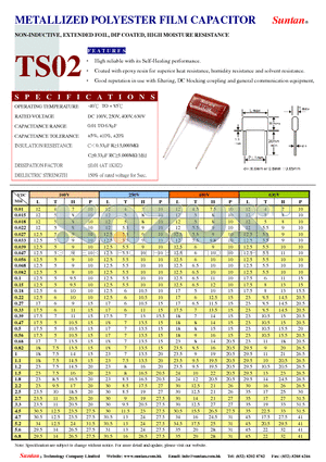 TS02 datasheet - METALLIZED POLYESTER FILM CAPACITOR