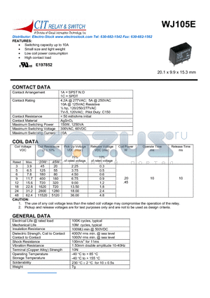 WJ105E1A48VDC.20 datasheet - CIT SWITCH