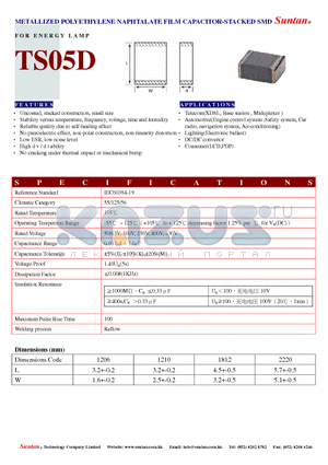 TS05D datasheet - METALLIZED POLYETHYLENE NAPHTALATE FILM CAPACITOR-STACKED SMD