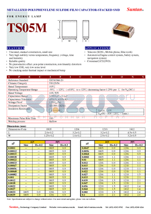 TS05M datasheet - METALLIZED POLYPHENYLENE SULFIDE FILM CAPACITOR-STACKED SMD