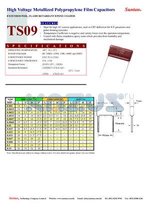 TS09 datasheet - High Voltage Metallized Polypropylene Film Capacitors