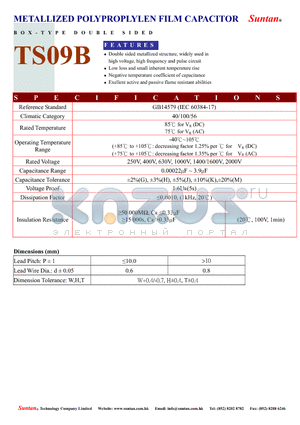 TS09B datasheet - METALLIZED POLYPROPLYLEN FILM CAPACITOR