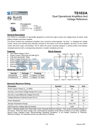 TS103A datasheet - Dual Operational Amplifiers And Voltage Reference