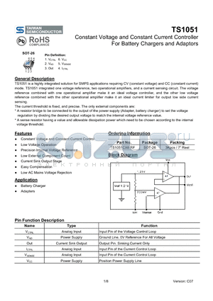 TS1051CX6RF datasheet - Constant Voltage and Constant Current Controller For Battery Chargers and Adaptors