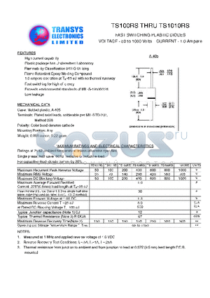 TS106RS datasheet - FAST SWITCHING PLASTIC DIODES