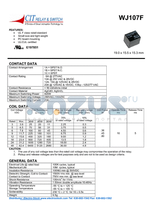 WJ107F1C153VDC.36Z datasheet - CIT SWITCH
