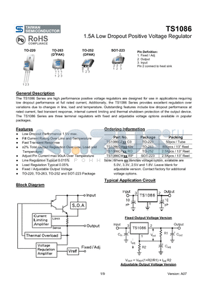 TS1086 datasheet - 1.5A Low Dropout Positive Voltage Regulator