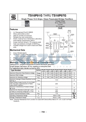 TS10P02G datasheet - Single Phase 10.0 Amps. Glass Passivated Bridge Rectifiers