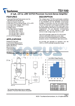 TS1100 datasheet - A 1uA, 2V to 25V SOT23 Precision Current-Sense Amplifier