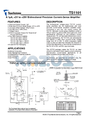 TS1101 datasheet - A 1uA, 2V to 25V Bidirectional Precision Current-Sense Amplifier