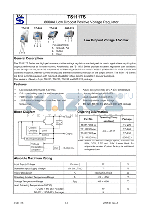 TS1117SCP datasheet - 800mA Low Dropout Positive Voltage Regulator