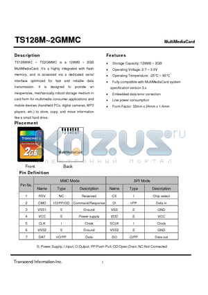 TS128MMC datasheet - MultiMediaCard