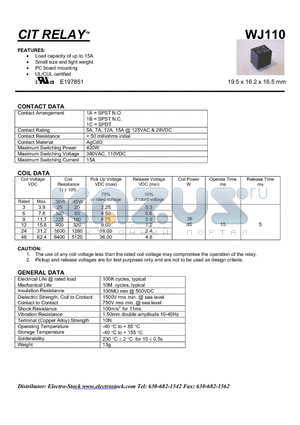 WJ1101AS1248VDC.45 datasheet - Load capacity of up to 15A