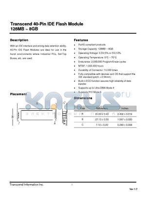 TS128MDOM40V datasheet - 40-Pin IDE Flash Module