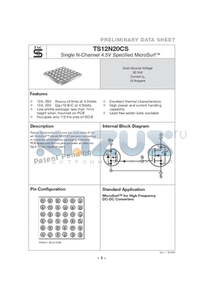 TS12N20CS datasheet - Single N-Channel 4.5V Specified MicroSurf