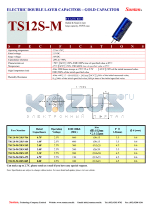TS12S-M datasheet - ELECTRIC DOUBLE LAYER CAPACITOR - GOLD CAPACITOR