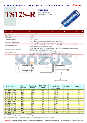 TS12S-R datasheet - ELECTRIC DOUBLE LAYER CAPACITOR - GOLD CAPACITOR