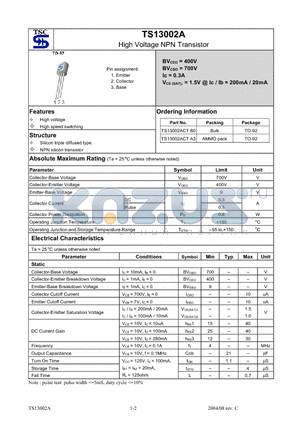 TS13002A datasheet - High Voltage NPN Transistor