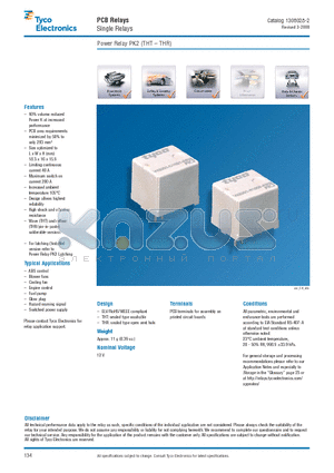 V23201 datasheet - Power Relay PK2 (THT  THR) Single Relays PCB Relays