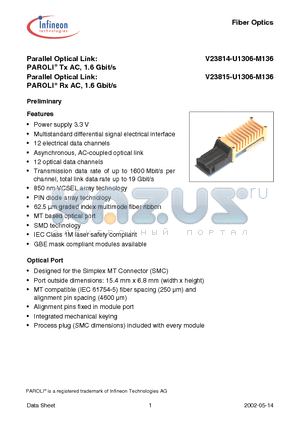 V23815-U1306-M136 datasheet - PAROLI Tx AC, 1.6 Gbit/s
