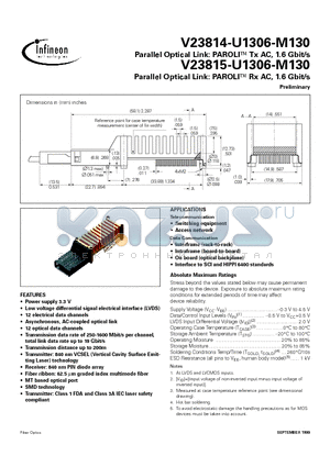 V23814-U1306-M130 datasheet - Parallel Optical Link: PAROLI T X AC, 1.6 Gbit/s
