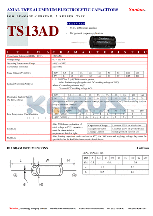 TS13AD datasheet - AXIAL TYPE ALUMINUM ELECTROLYTIC CAPACITORS