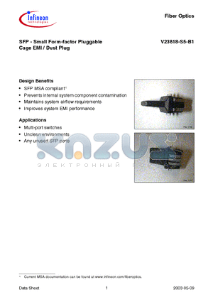 V23818-S5-B1 datasheet - SFP - Small Form-factor Pluggable Cage EMI / Dust Plug