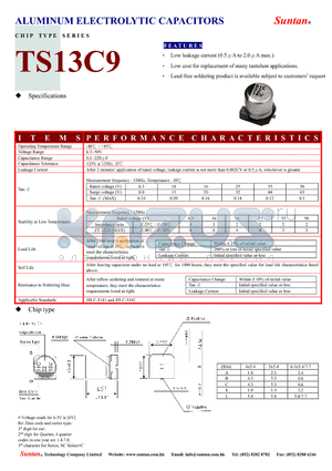 TS13C9 datasheet - ALUMINUM ELECTROLYTIC CAPACITORS