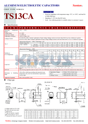 TS13CA datasheet - ALUMINUM ELECTROLYTIC CAPACITORS