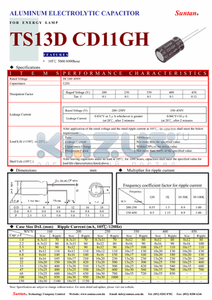 TS13D8-CD11GH datasheet - ALUMINUM ELECTROLYTIC CAPACITORS