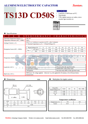 TS13D5-CD50S datasheet - ALUMINUM ELECTROLYTIC CAPACITOR