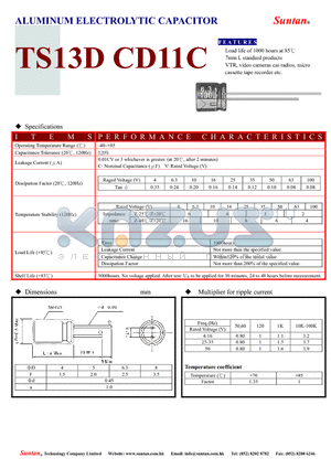 TS13D7-CD11C datasheet - ALUMINUM ELECTROLYTIC CAPACITOR