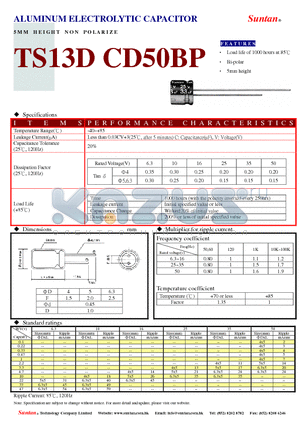 TS13DA-CD50BP datasheet - ALUMINUM ELECTROLYTIC CAPACITOR