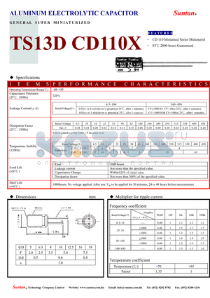 TS13DE-CD110X datasheet - ALUMINUM ELECTROLYTIC CAPACITOR