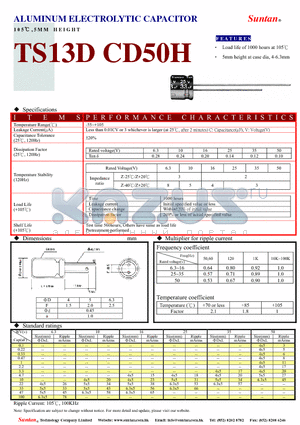 TS13DB-CD50H datasheet - ALUMINUM ELECTROLYTIC CAPACITOR