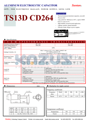 TS13DH-CD264 datasheet - ALUMINUM ELECTROLYTIC CAPACITOR