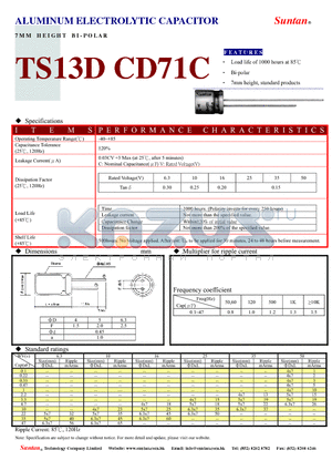 TS13DD-CD71C datasheet - ALUMINUM ELECTROLYTIC CAPACITOR