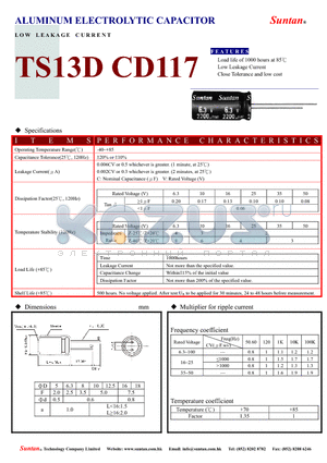 TS13DL-CD117 datasheet - ALUMINUM ELECTROLYTIC CAPACITOR