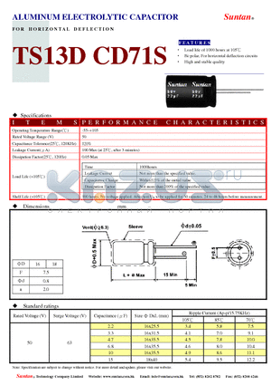 TS13DN-CD71S datasheet - ALUMINUM ELECTROLYTIC CAPACITOR